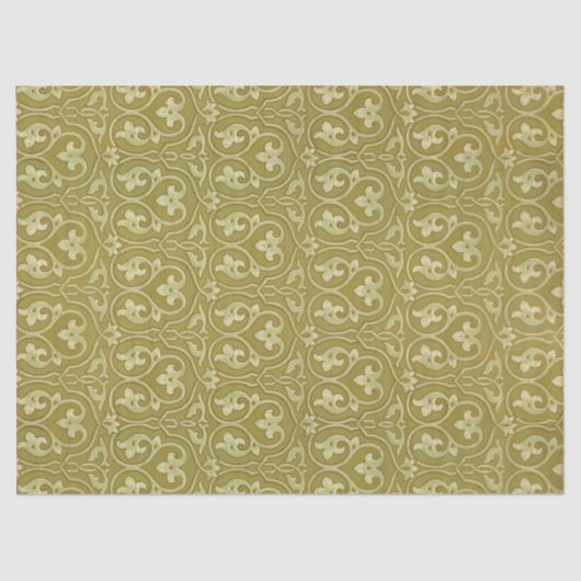 Papier Mousseline Sage Green et Gold Art Nouveau Motif (Recto)