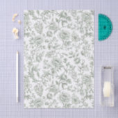 Papier Mousseline Sage Green Floral Vintage Toile Pattern  (Artisanat)