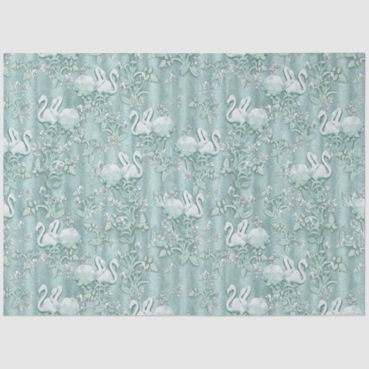 Papier Mousseline Sage Green Silk Drapes & Flamants roses Fleurs (Recto)