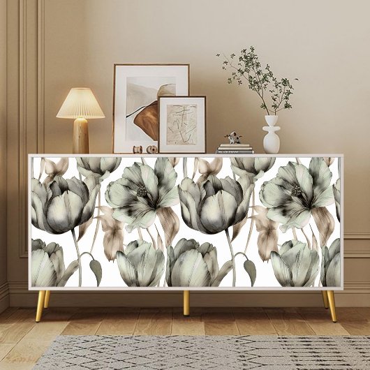 Papier Mousseline Sage Green Watercolor peony découpage floral