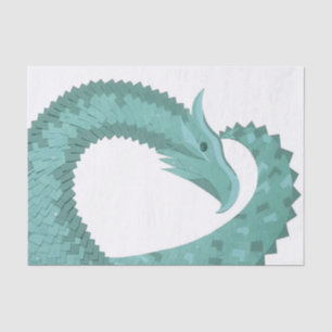 Papier Mousseline Sage vert coeur dragon sur blanc