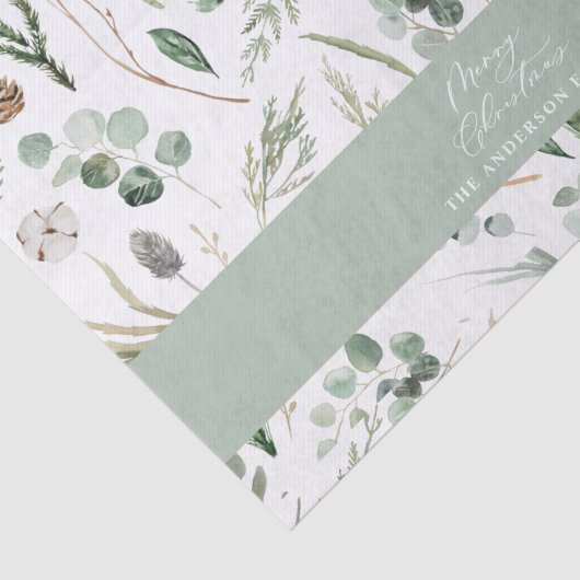 Papier Mousseline Sage vert Noël botanique minimal (Détail)