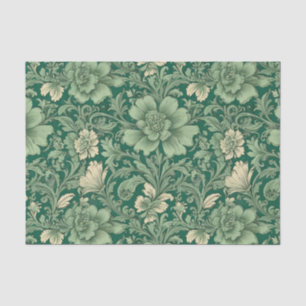 Papier Mousseline Sage Vert Vintage motif floral