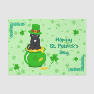 Papier Mousseline Saint Patrick's Day Shamrock Pot of Gold Black Cat