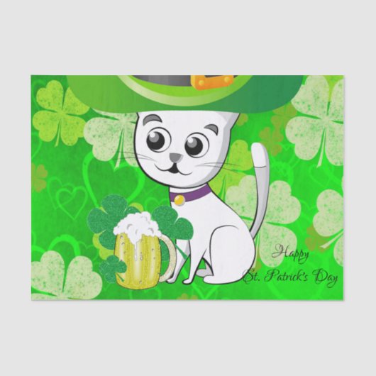 Papier Mousseline Saint Patrick's Day Tissue Paper Cat Beer (Recto)