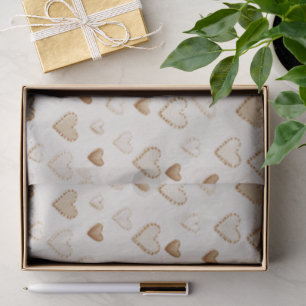 Papier Mousseline Saint-Valentin coeurs crème et marron