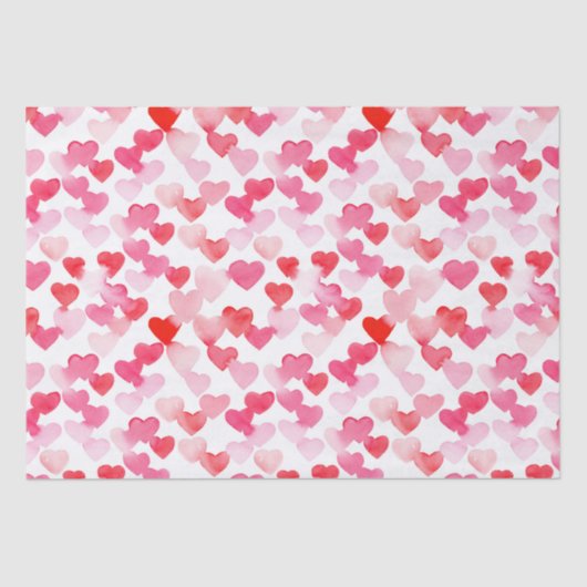 Papier Mousseline Saint Valentin Coeurs d'aquarelle rouge et rose (Recto)