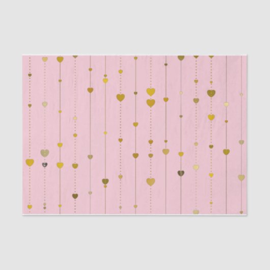Papier Mousseline Saint Valentin Coeurs d'or rose (Recto)