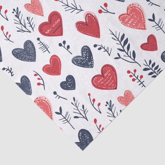 Papier Mousseline Saint Valentin Coeurs scandinaves (Détail)