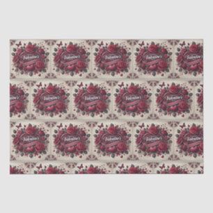 Papier Mousseline Saint Valentin Design avec Roses et coeur