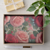 Papier Mousseline Saint Valentin Design avec Roses et Coeurs (Cadeau)