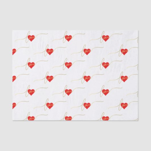 Papier Mousseline Saint-Valentin Love Heart Modern Gold Script (Recto)
