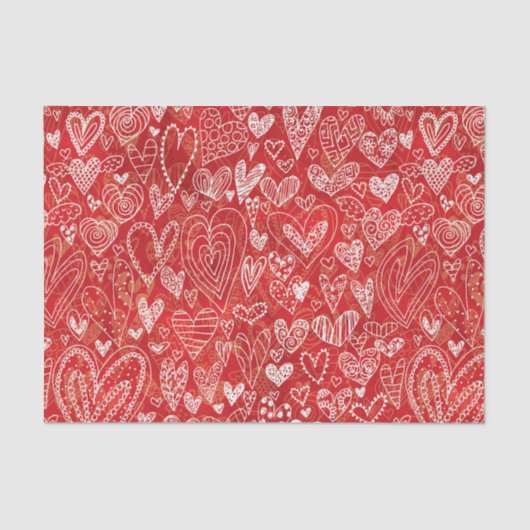 Papier Mousseline Saint Valentin Motif Red White Hearts (Recto)
