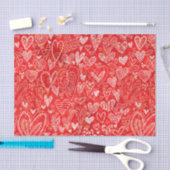 Papier Mousseline Saint Valentin Motif Red White Hearts (Artisanat)