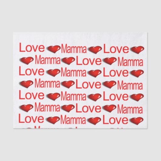 Papier Mousseline Saint Valentin Tissu Papier Love Mamma Red Hearts (Recto)