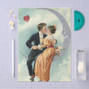 Papier Mousseline Saint-Valentin vintage victorien Baiser sur la Lun
