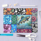 Papier Mousseline Salmon Crazy Quilt Floral Whimsical Decoupage (Artisanat)