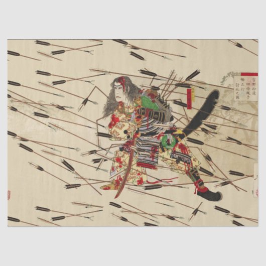 PAPIER MOUSSELINE SAMURAI MASATSURA SE BATTRE DANS UNE DOUCHE DE FLÈ (Recto)