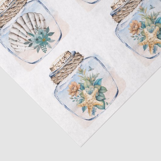 Papier Mousseline Sandpipers Flowers Shells Jar Decoupage Paper (Détail)