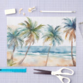 Papier Mousseline Sandy Watercolor Plage tropicale, Palmiers (Artisanat)