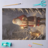 Papier Mousseline Santa Claus en forêt proche avec rennes et lumière (Artisanat)