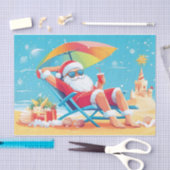 Papier Mousseline Santa Claus Se détendre sur une plage tropicale (Artisanat)