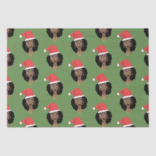 Papier Mousseline Santa Hat de Noël, Femme noire, Vert (Recto)