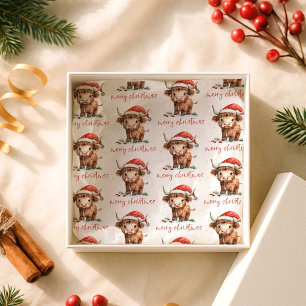 Papier Mousseline Santa Hat Highland Vache Script Joyeux Noël