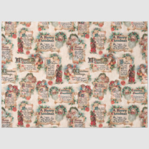 Papier Mousseline Santas vintage avec voeux de Noël & Holly