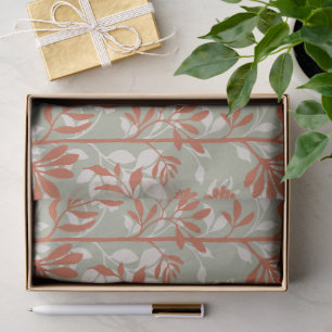 Papier Mousseline Sauge botanique Corail Poétique Floral Élégant