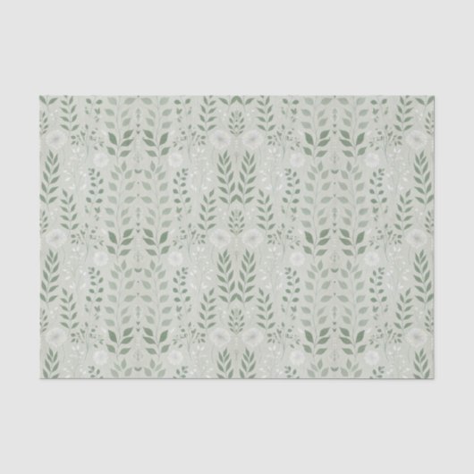 Papier Mousseline Sauge et Dandelions Vert (Recto)