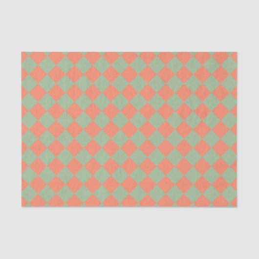Papier Mousseline Saumon vert olive rose Checker Motif diamant (Recto)