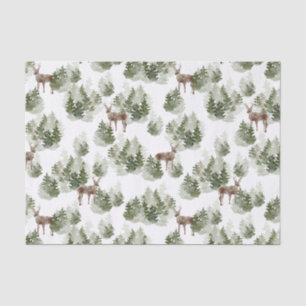 Papier Mousseline scène d'aquarelle de cerfs de forêt à feuillage pe