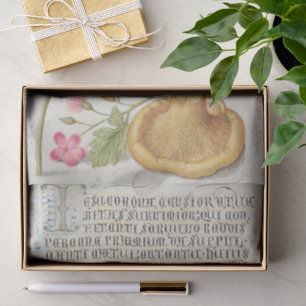 Papier Mousseline Scène de jardin avec fleurs, papillon et champigno