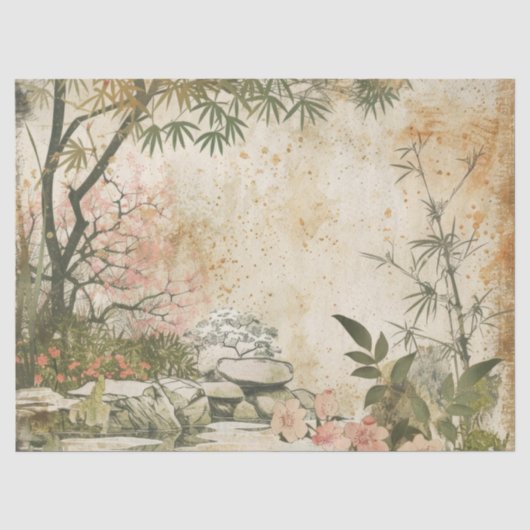 Papier Mousseline Scène de jardin de fleurs de cerisier (8) (Recto)