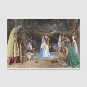 Papier Mousseline Scène de la Nativité de Noël antique