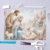 Papier Mousseline Scène de la Sainte Famille Peinte avec Animaux (Artisanat)