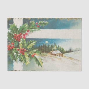 Papier Mousseline Scène de Noël Hiver de neige blanche