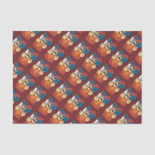 Papier Mousseline Scène de vacances : Famille devant la cheminée (Recto)