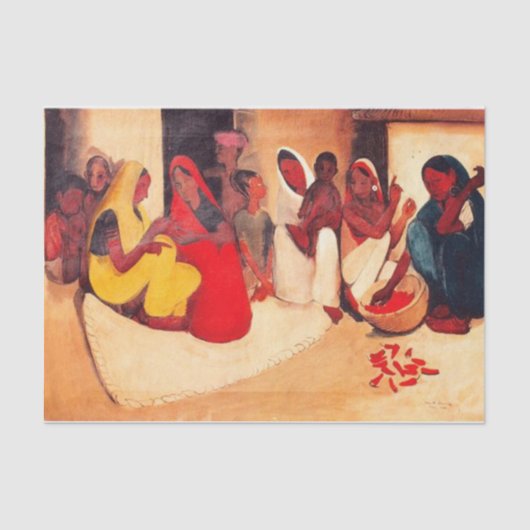 Papier Mousseline Scène de village par Amrita Sher-Gil (Recto)