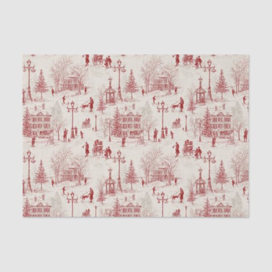 Papier Mousseline Scène d'hiver rouge vintage (Recto)