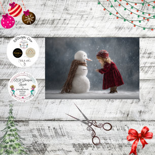 Papier Mousseline Scène hivernale d'enfant et de bonhomme de neige e