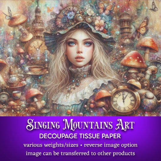 Papier Mousseline Scène Imaginaire de champignons Alice Wonderland D