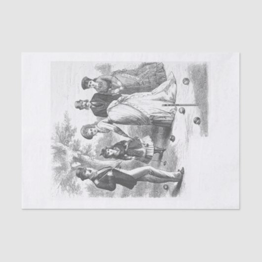 Papier Mousseline Scène noire et blanche de croquet de Decoupage (Recto)