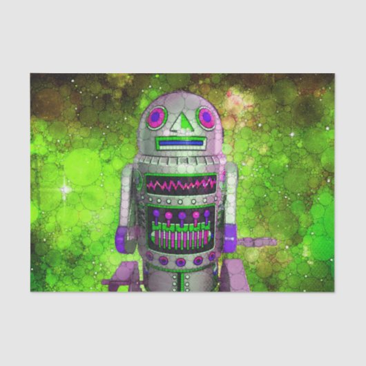 Papier Mousseline Sci fi toy robot galaxie verte anniversaire rétro  (Recto)