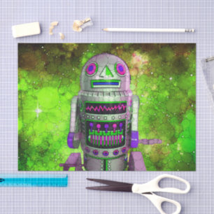 Papier Mousseline Sci fi toy robot galaxie verte anniversaire rétro