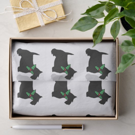 Papier Mousseline Scottie et houx (Cadeau)