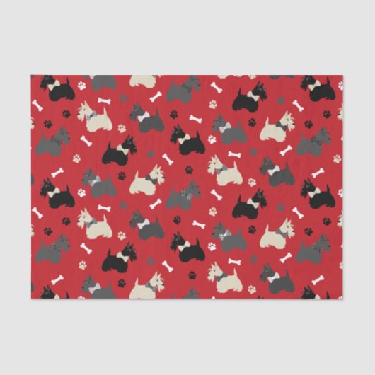 Papier Mousseline Scottish Terrier Paws and Bones Red (Recto)