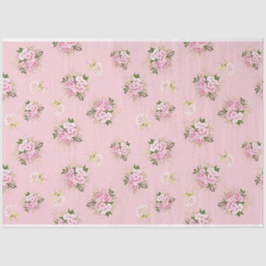 Papier Mousseline Scrappante rose Floral Series Design 7 (Recto)