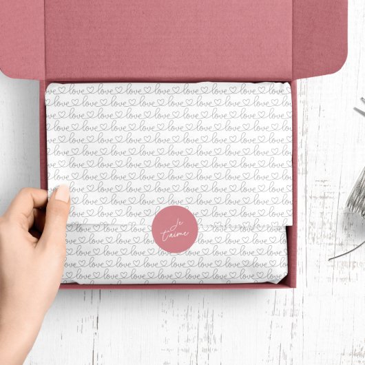 Papier Mousseline Scribble Love | Noir et blanc